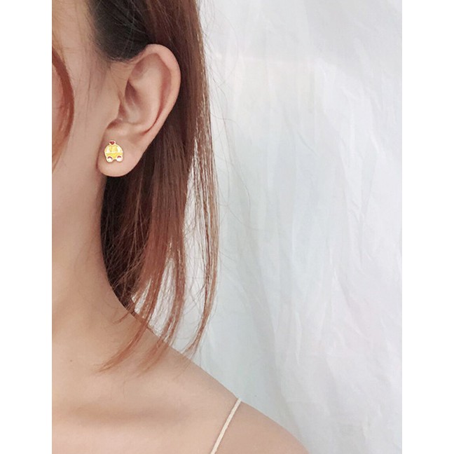 LRC Anting Tusuk Fashion Yellow Cartoon Stars Moon Asymmetric Drop Glaze Earrings F70525