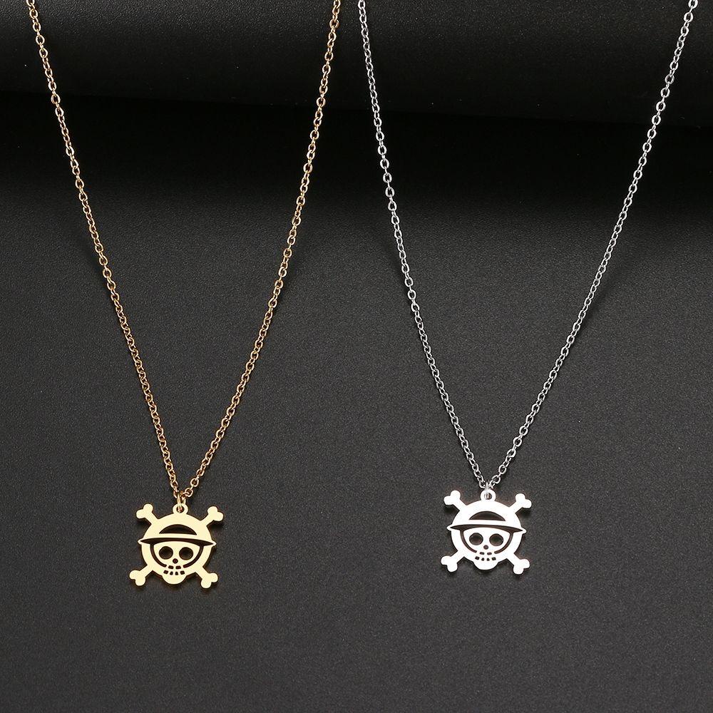 Mxbeauty Skeleton Kalung Perempuan Rantai Klavikula Unik Hip Hop Emas Perak Anti Karat Perhiasan Anime Sweater Rantai Bajak Laut Liontin Gaya Korea Kalung