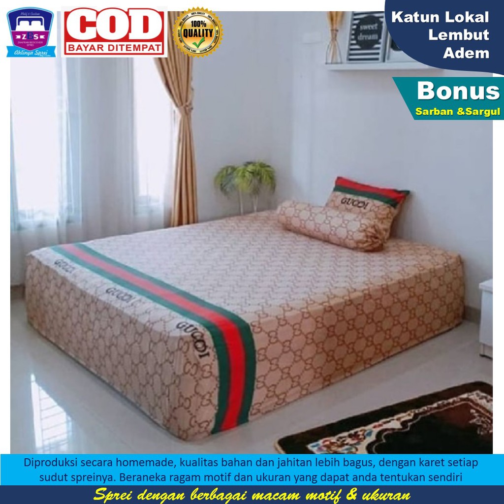 SPREI HOMEMADE MURAH MOTIF GUCCI COKLAT BROWN TERBARU 2020 NO 1 2 3 MURAH COD
