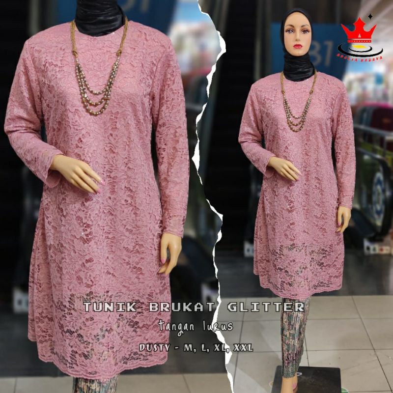 IndahKebaya | SETELAN KEBAYA TUNIK MODERN / DRESS KEBAYA MUSLIMAH / ROK PLISKET JUMBO / MOCCA DUSTY