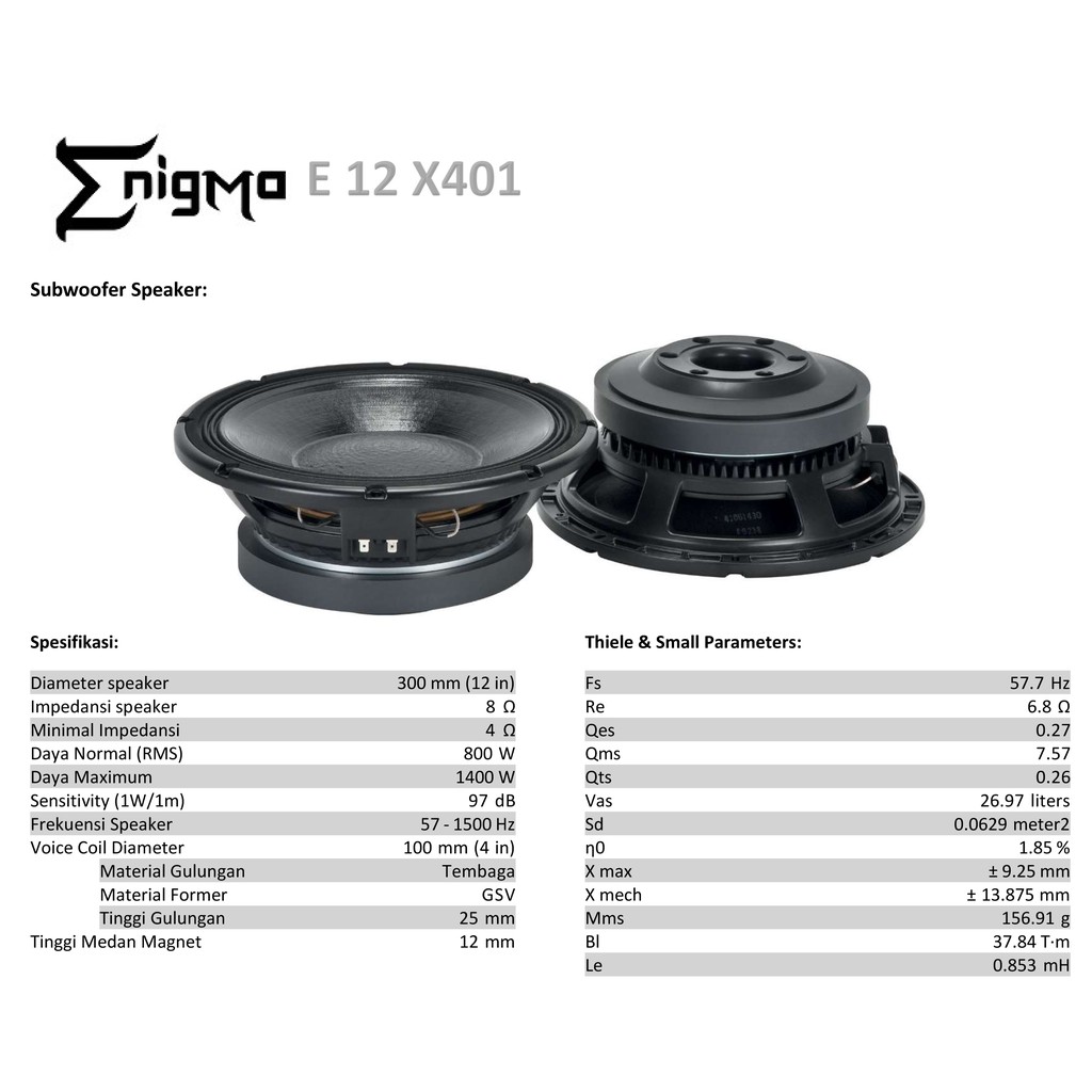 ENIGMA - 12 X401 - Speaker Component 12 inch