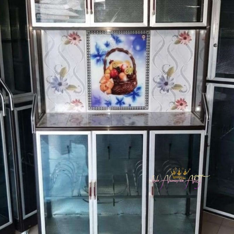 Rak Piring Meja Kompor - Lemari Dapur Bahan Alumunium Kaca