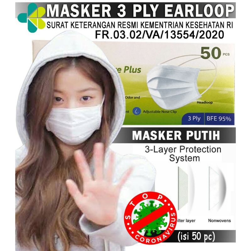 Jual MASKER 3PLY EARLOOP RESMI IJIN KEMENKES 1BOX Isi 50 KUALITAS TEBAL ...