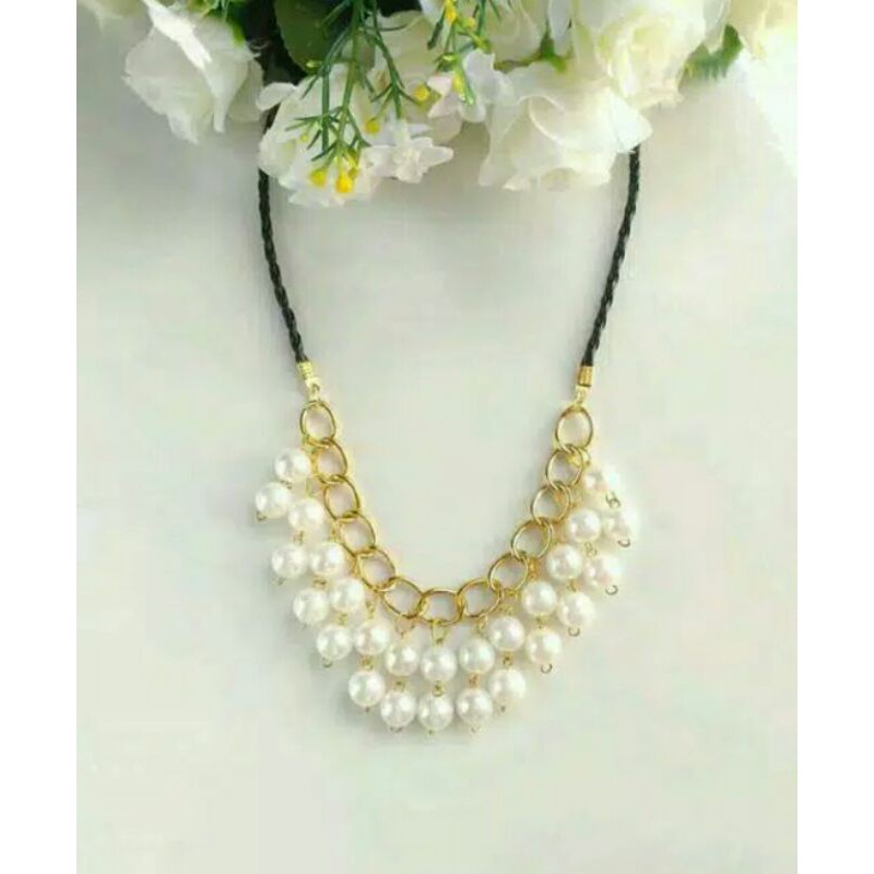Kalung Mutiara Rantai Gold Aksesoris / Aksesoris Kalung Rumbai Mutiara