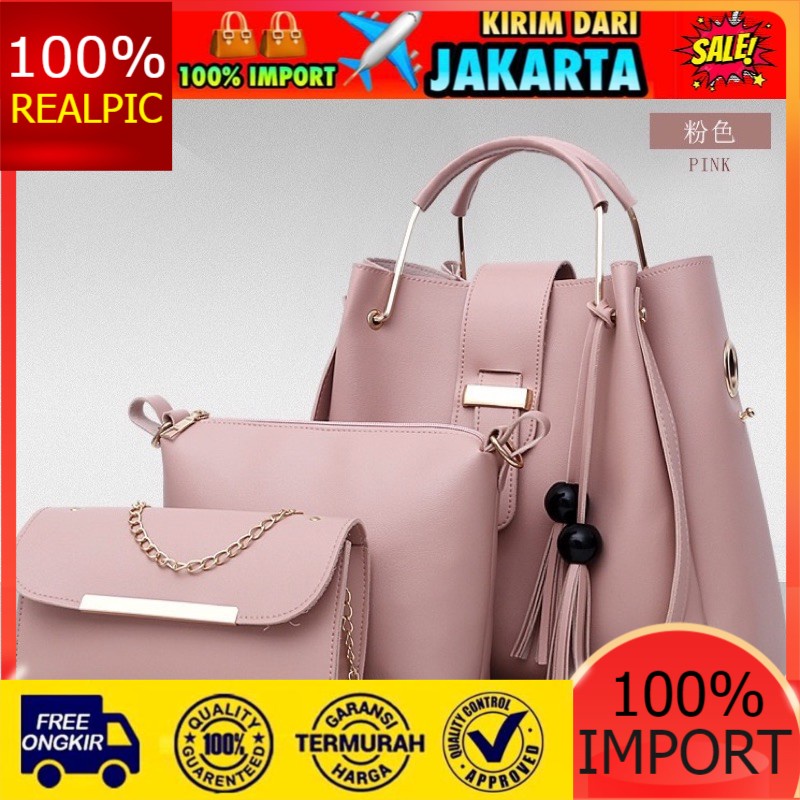 TWTP 3039 -  TAS PAKET WANITA  3 IN 1 HANDBAG WANITA MURAH BATAM - B
