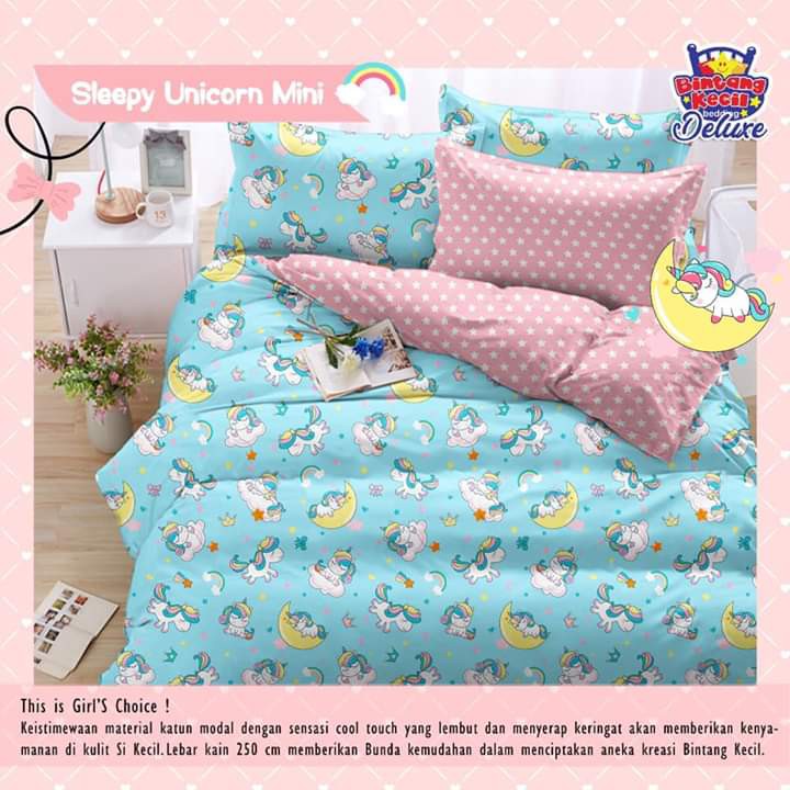 Bahan Kain Sprei Katun Lokal CVC Meteran | Merk BINTANG KECIL | Motif SLEEPY UNICORN