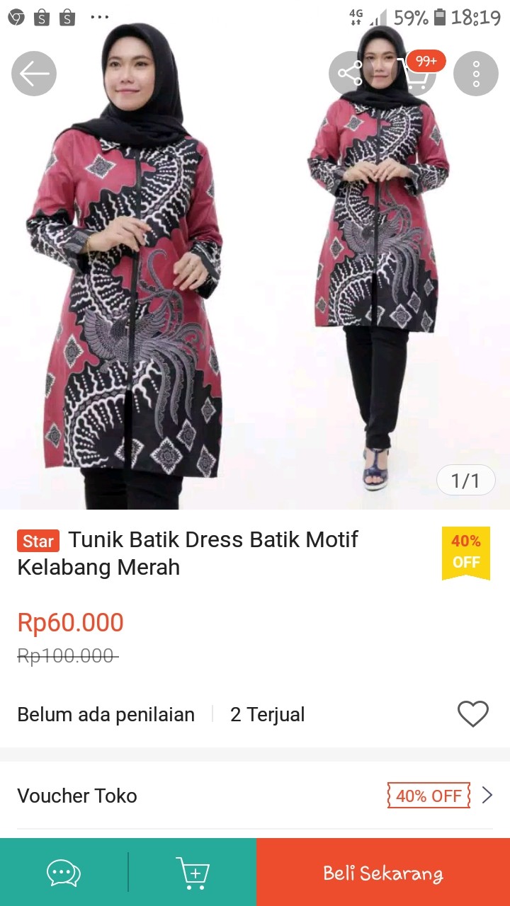 Tunik Batik Dress Batik Motif Kelabang Merah
