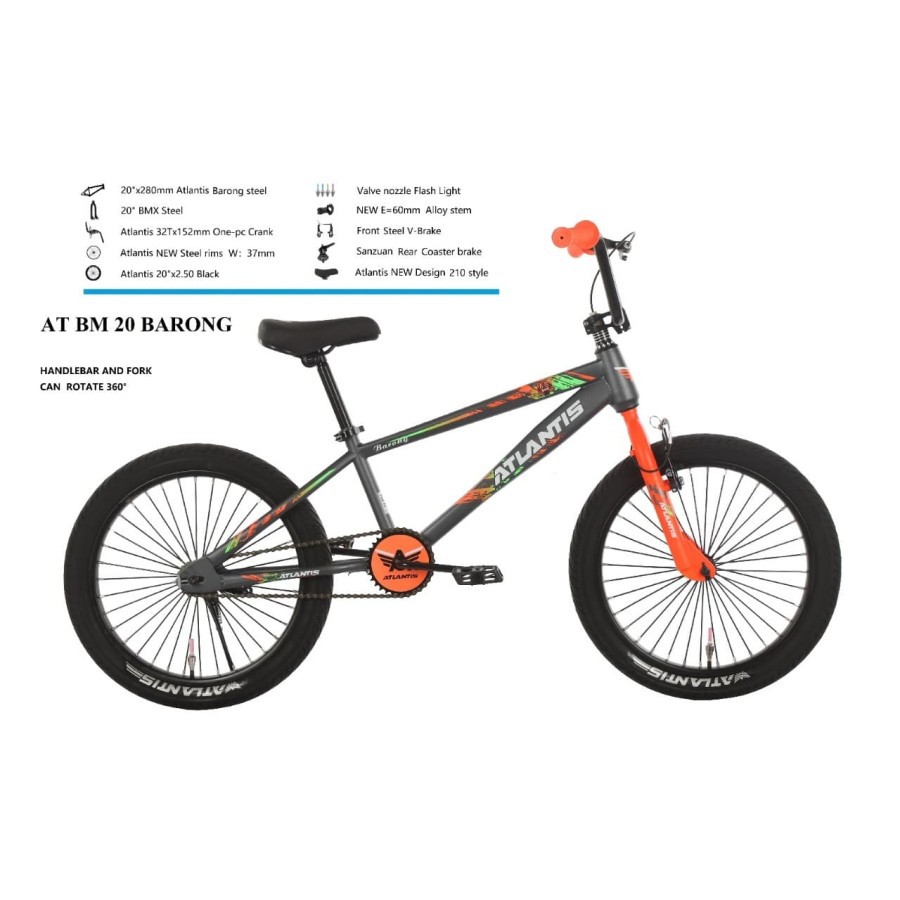 Sepeda Anak BMX 20 Inch ATLANTIS BARONG Stang bisa mutar 360 derajat Ban Besar Garansi Kredit SNI-2