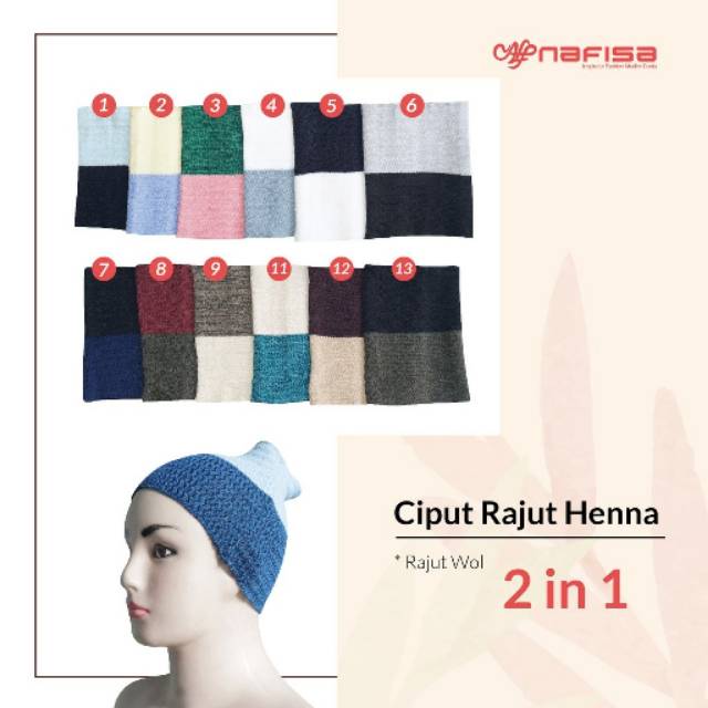 CIPUT TERLARIS | Ciput Rajut Kombinasi Dua Warna Henna Bandana Rajut Anpus Antem Inner Kepala Rajut