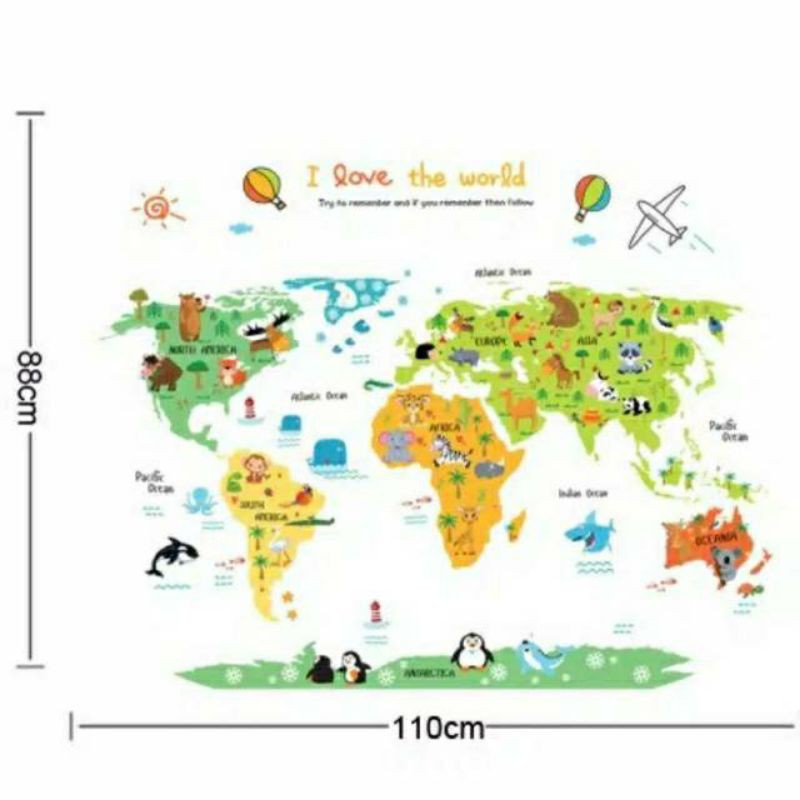 safari animal world map Wallsticker wall sticker stiker dinding giood  god