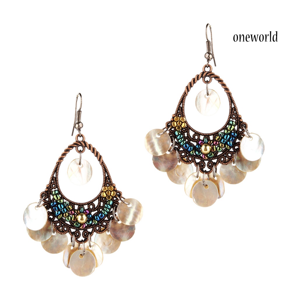 OW# Bohemian Women Disc Charms Hollow Dangle Hook Chandelier Earrings Jewelry Gift