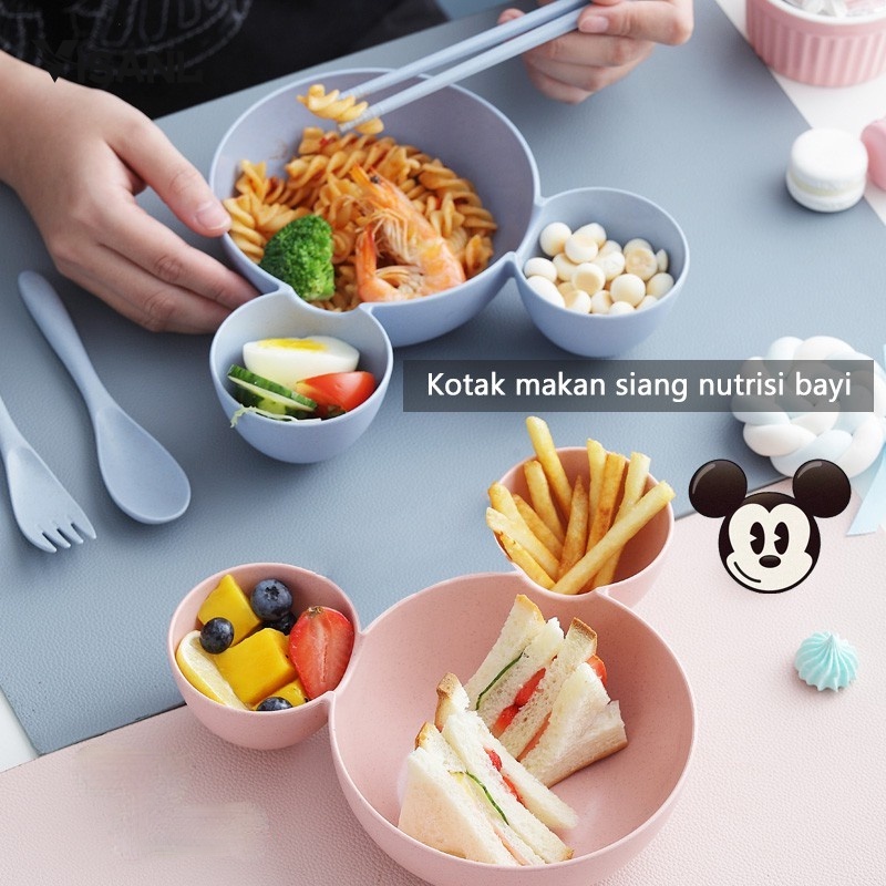 Mangkok Set Peralatan Makan Anak 4 in1Bahan Jerami Gandum Children Tableware Piring Kartun VS-25