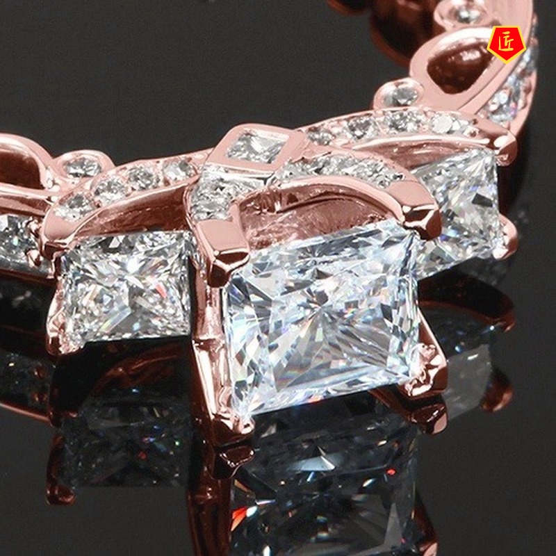 [Ready Stock]18K Gold Rhinestone Ring Micro-Inlaid Moissanite Fashion Luxury