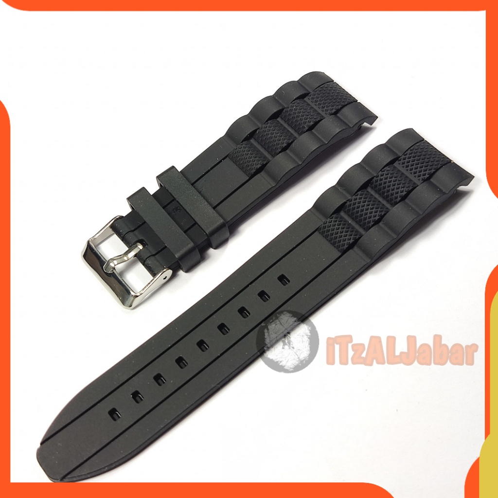 Tali jam tangan Karet 24mm Curved rubber strap WH125C Hitam