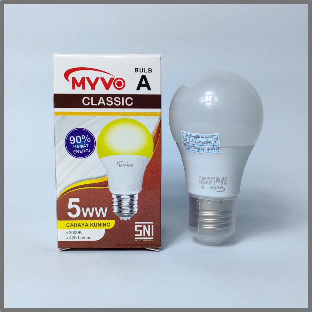 Myvo Lampu LED Bulb Classic 5 Watt - Cahaya Kuning (Warm White)