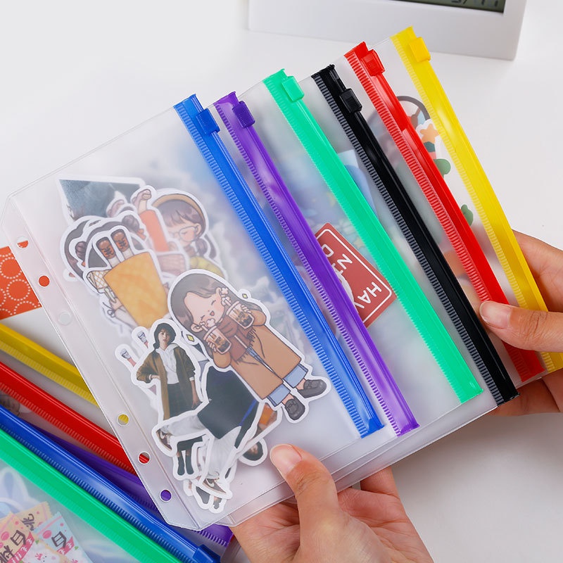 1 Pc Cover Penyimpanan File Folder 6 Lubang Ukuran A5 / A6 Bahan PVC Dengan Resleting Dan 6 Cincin