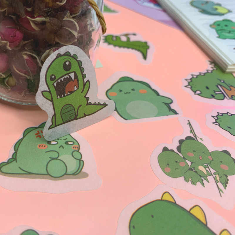 40 unique cartoon little dinosaur hand account stickers diy decoration atlas diary hand account book and paper stickers