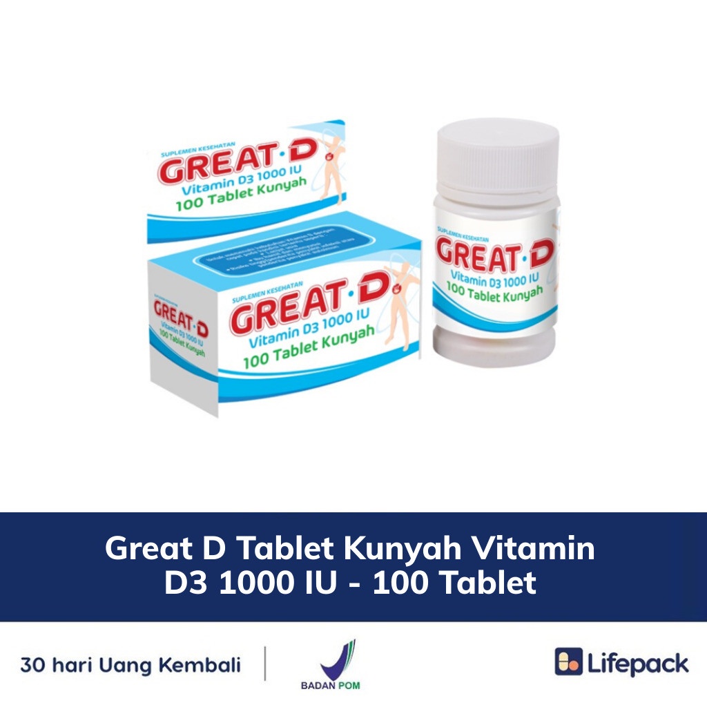 Jual Great D Tablet Kunyah Vitamin D3 1000 IU 100 Tablet Vitamin D