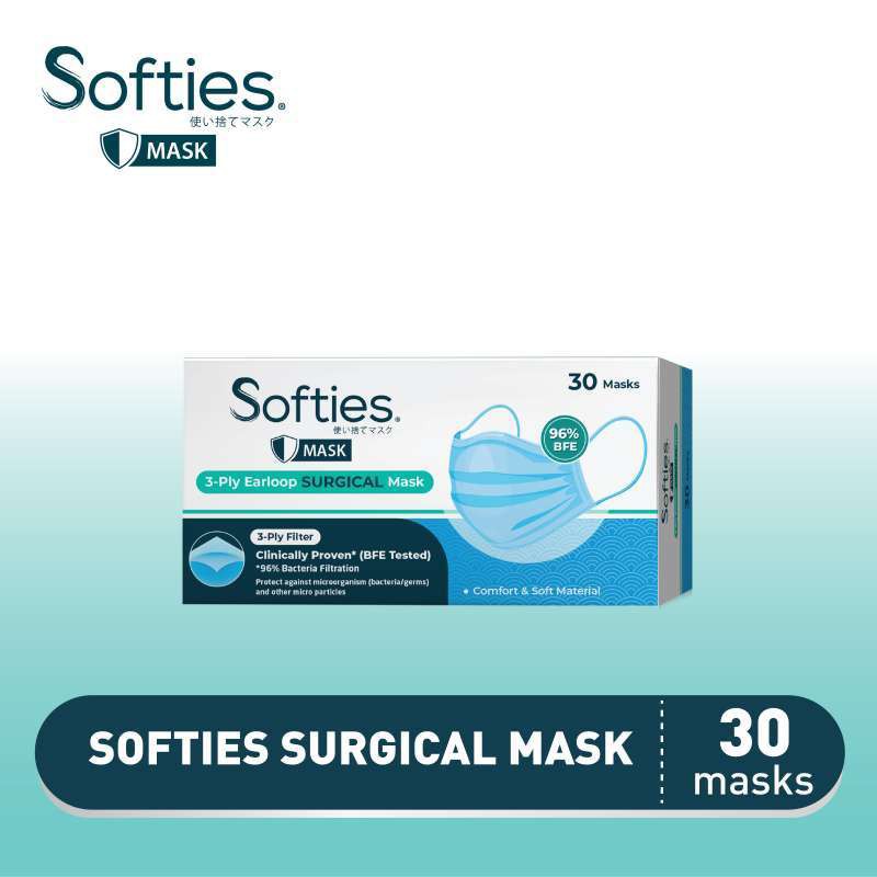 Softies Surgical Mask Masker [30/50s] / masker earloop softies surgical mask isi 30/50pcs