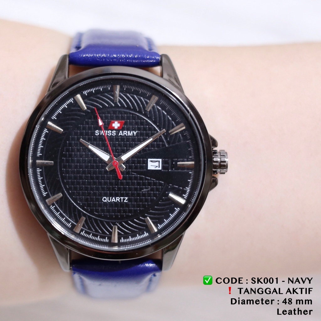 Jam tangan pria tanggal aktif tali kulit leather free baterai fashion cowok TH001