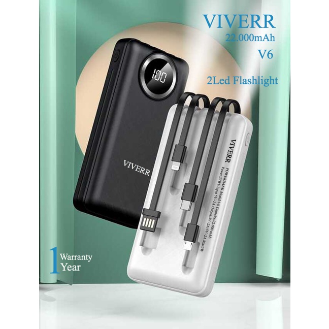 Powerbank VIVERR V6 Kapasitas 22.000 mAh Fast charging Original Garansi 1 tahun.