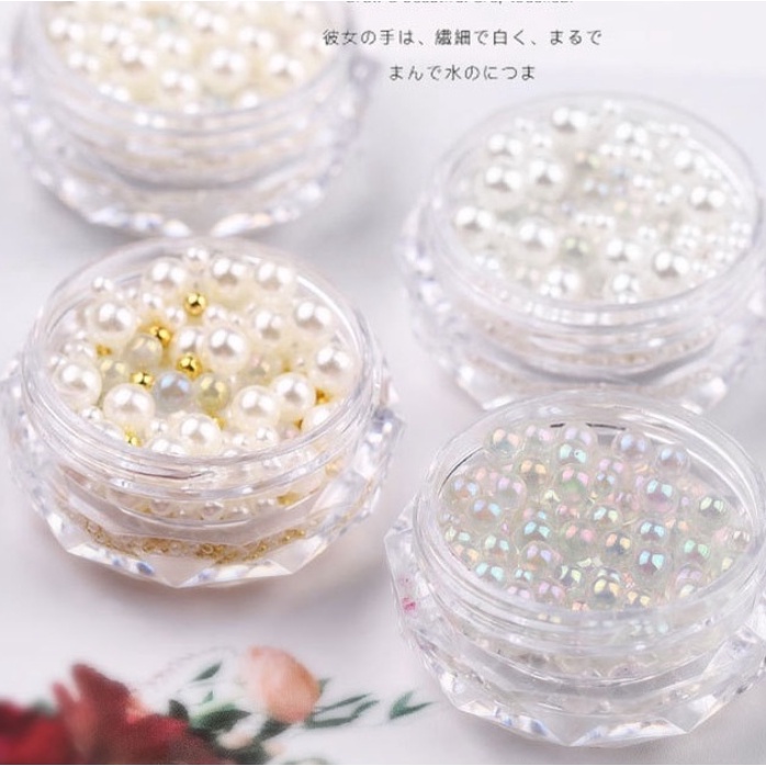 Dekorasi Hiasan Kuku 3D Model Bunga Mawar Manik Mutiara Perak Emas Mix Mini Kuku Aksesoris Perhiasan Kuku Nail Art Flower Cantik Elegan Pesta Pernikahan