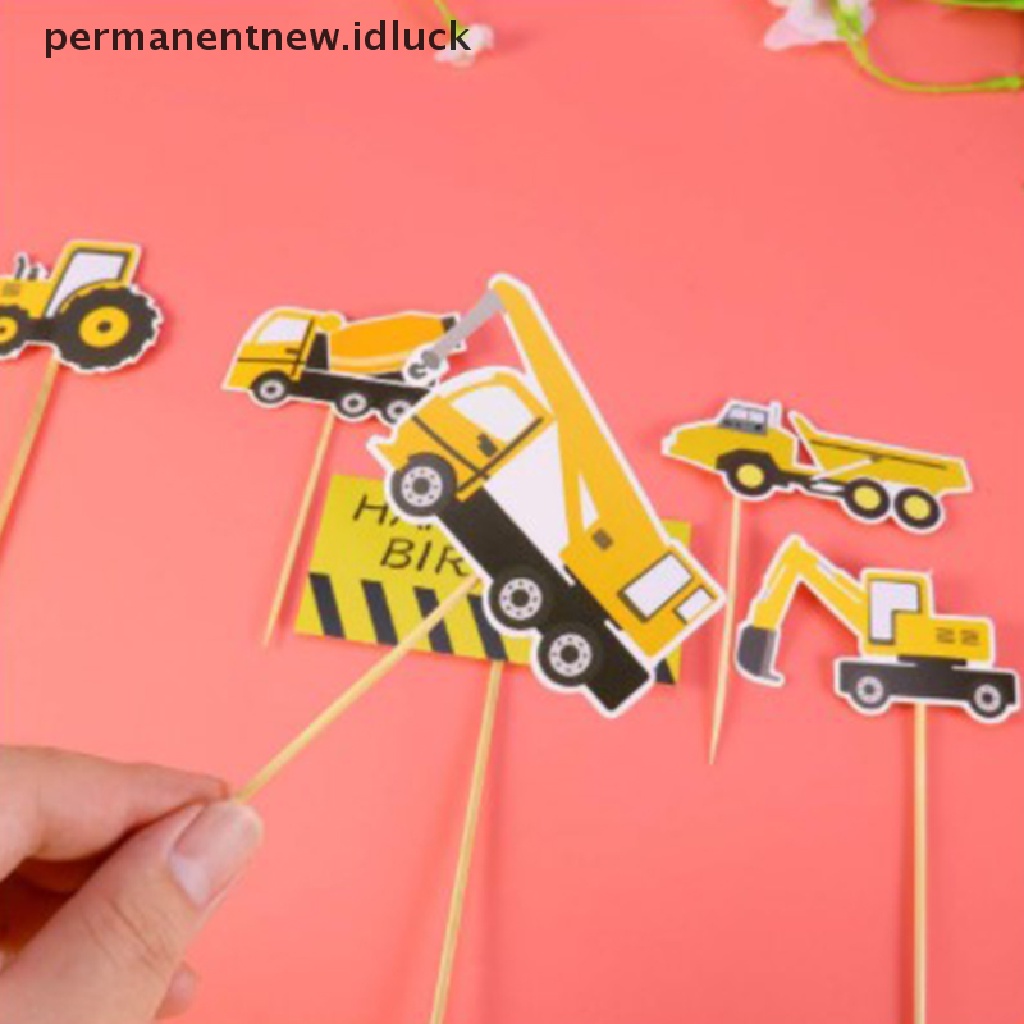 7pcs Topper Kue Desain Konstruksi Excavator Untuk Perlengkapan Pesta Ulang Tahun