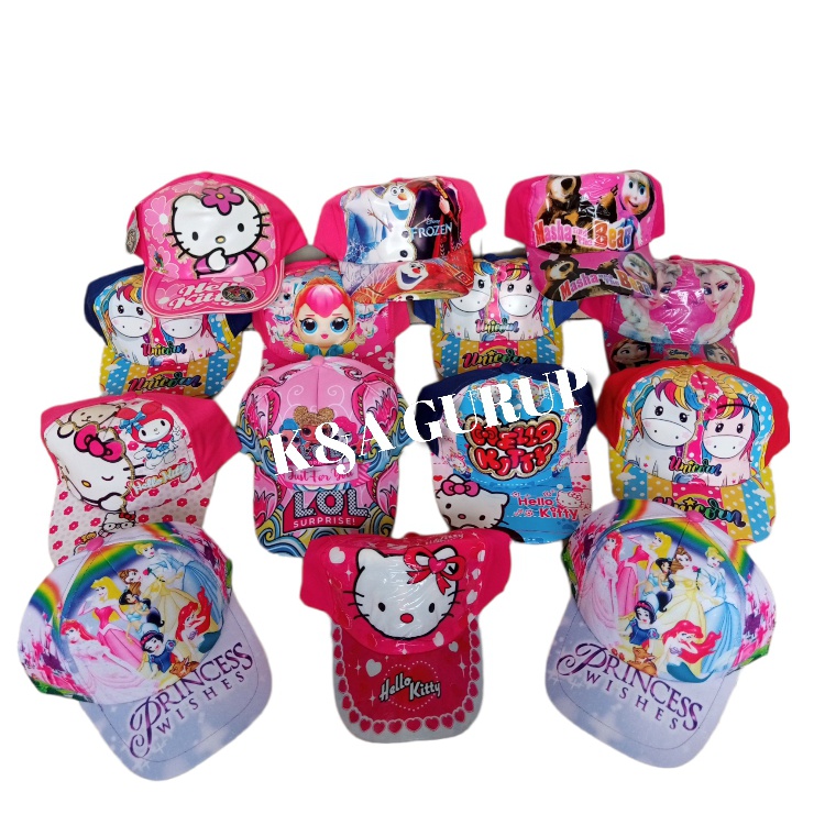 topi anak terbaru karakter PRICESS,HELLO KITY,MASHA and the BEAR,KUDA PONY,FROZEN/TOPI ANAK perempuan TERLARIS Bisa (COD)