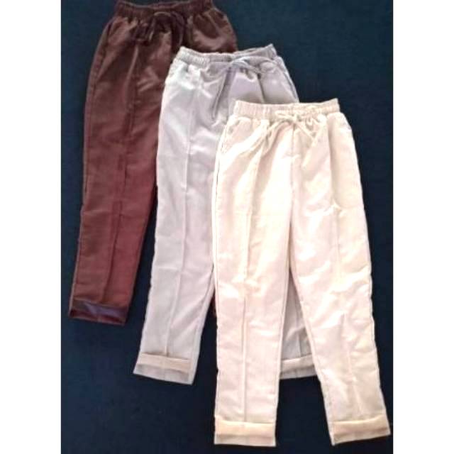 Idmuslimah Celana  Chino Wanita BAGGY  PANTS  highwaist bahan 