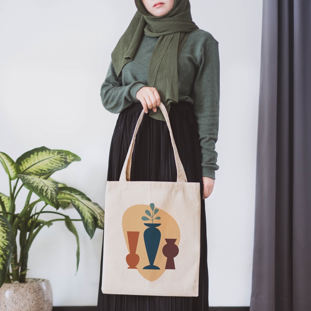 Sevine Tote Bag Kanvas Tas Fashion Totebag Wanita DTF Printing Nordic Aesthetic Series - KPA5