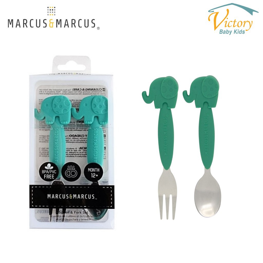 Marcus &amp; Marcus Spoon &amp; Fork Set Elephant Green (KD03 EP) Sendok Makan Anak