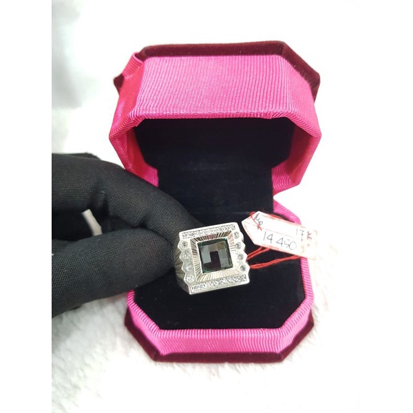 CLK2143F242F cincin pria model eropa mata kristal hijau tua permata emas putih asli berat 14.450 no 