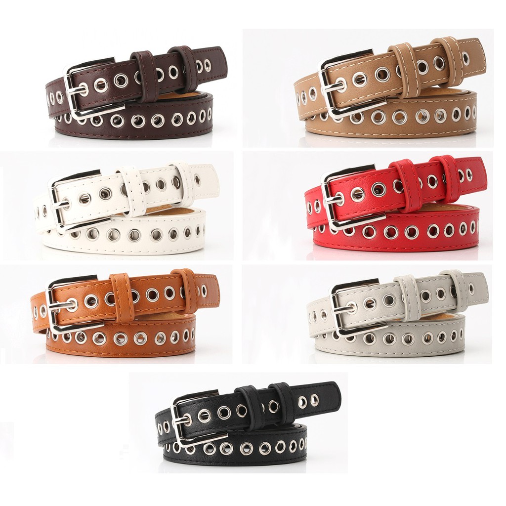 Ikat Pinggang Lubang Punk Tali Rantai Gaya Korea Fashion Kulit PU Wanita Womens Belt Double CC GG