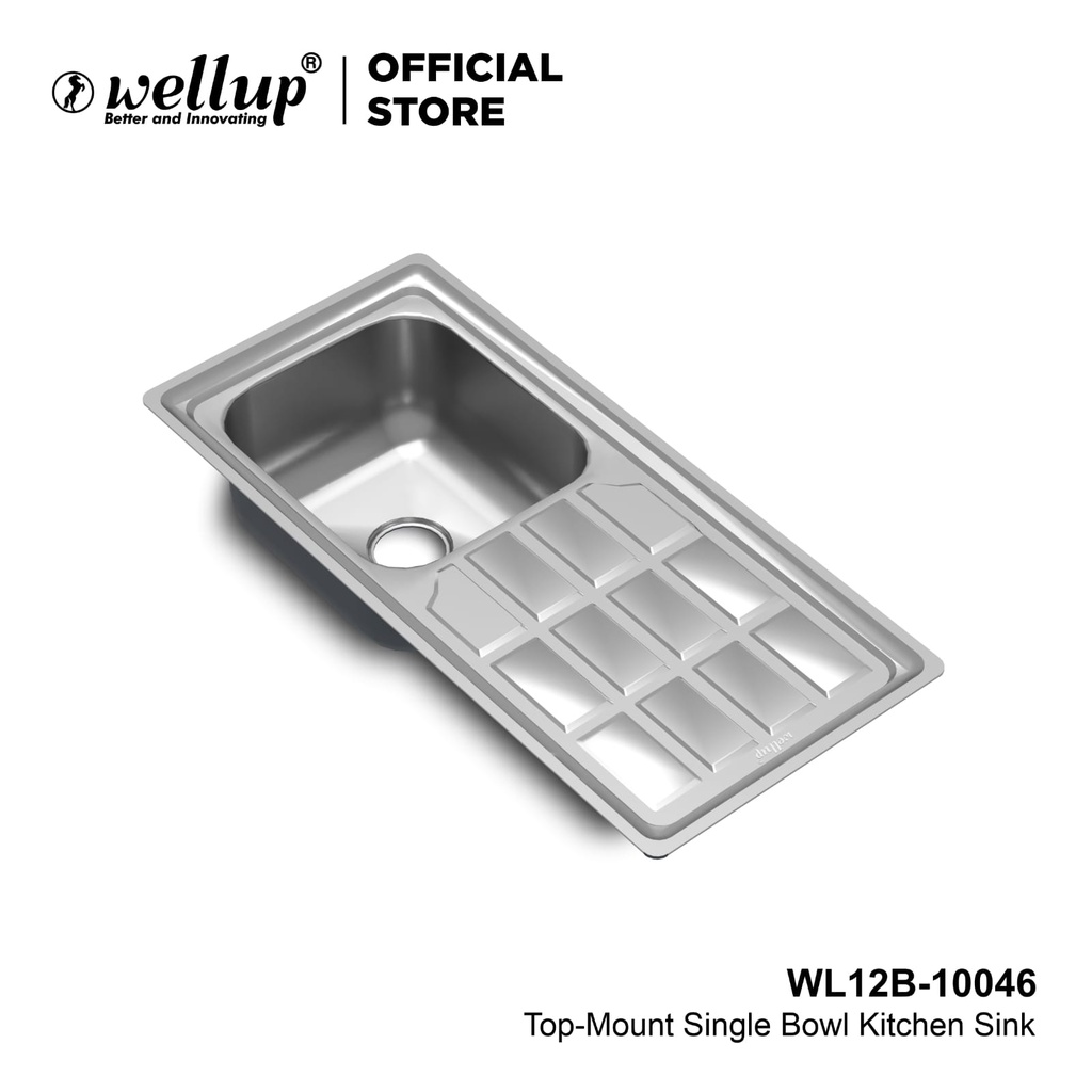 Wellup Bak Cuci Piring Kitchen Sink Wastafel Dapur BCP 100 cm x 46 cm x 21 cm Single Bowl Satu Luban