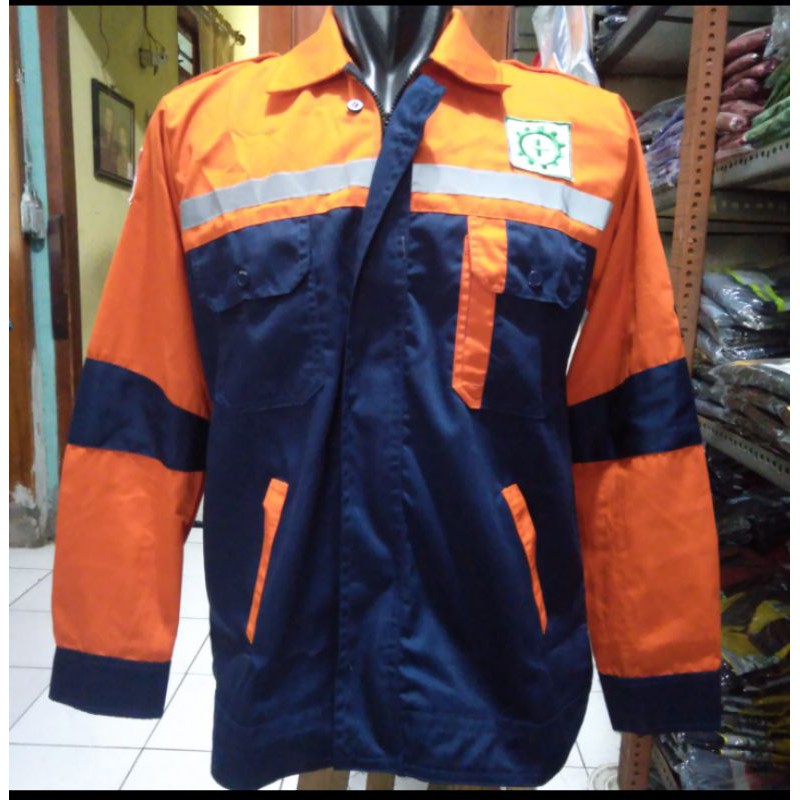 SERAGAM SAFETY SEMI JAKET ORANYE DONGKER FREE LOGO K3 BENDERA KAIN DRILL REAL PICTURE