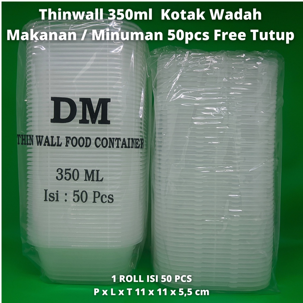 Thinwall 350ml Kotak Cup Wadah Makanan / Minuman 50pcs Free Tutup