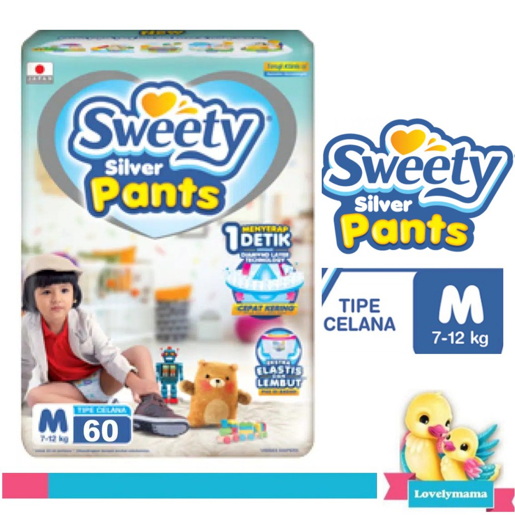 SWEETY silver cloud soft pants tipe celana M60 popok diapers elastis lembut M 60 sekali pakai baby pants lovelymama lovelymama411