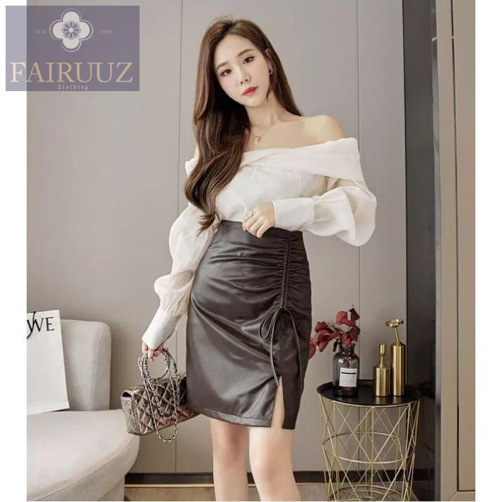 Rok Kulit Pendek Rok Kulit Semi Rok Kulit Rok Mini Kulit Sintetis Rok Lipit Rok Kerut Pinggang dan P