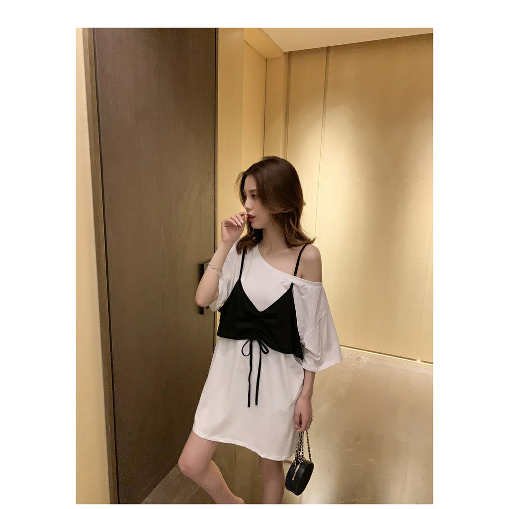 KDR-11 dress casual terusan wanita import korea jepang hitam fake layer