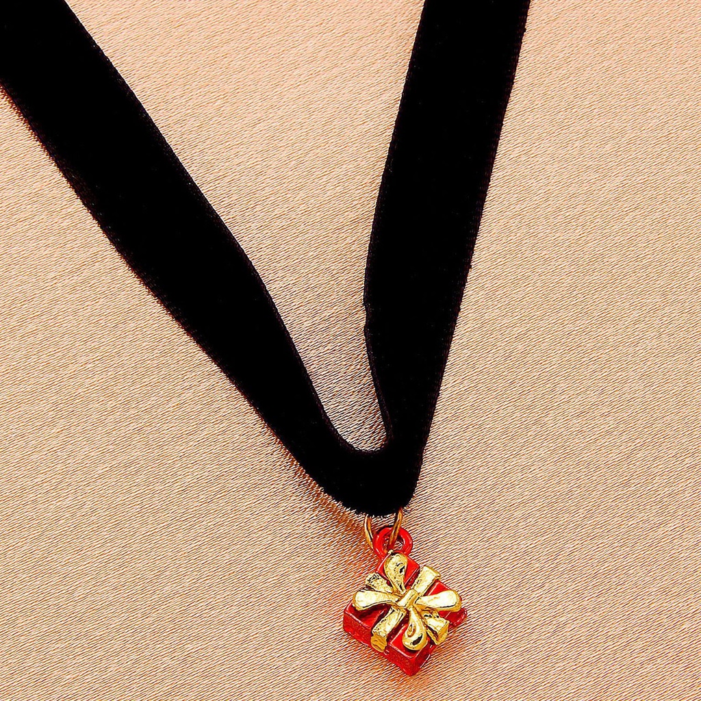 Hu Hu Hu Hu Hu Alat Bantu Pasang Kacamata♡ Kalung Choker Bahan Velvet Imitasi Dengan Liontin Pohon Natal Untuk Wanita