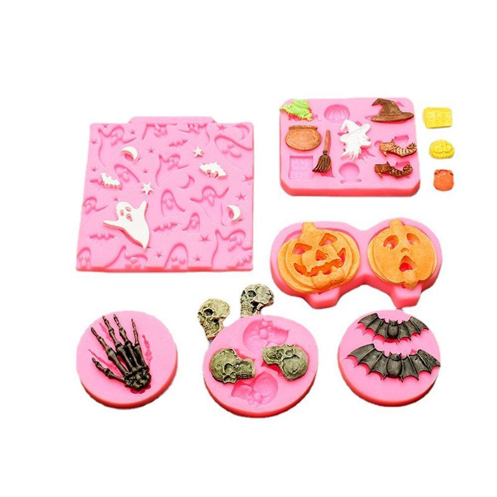 R-flower 6pcs/set Halloween Cetakan Coklat Kerajinan DIY Penyihir Tangan Kerangka Laba-Laba Labu Kelelawar Owls Clay Molds