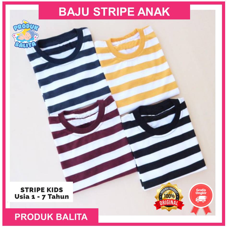 Kaos Anak Stripe Salur Garis  Kaos Anak Laki Laki Perempuan Tshirt Distro Premium Catton Combed 30S Usia 1-7 Tahun