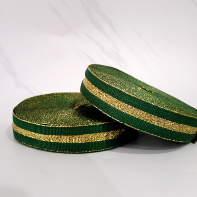 

Pita Lebaran Webbing Idul Fitri List Gold Hijau (PER 5 METER)