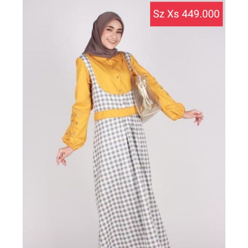 Abaya / Gamis Dannis Dewasa motif Kotak kombinasi