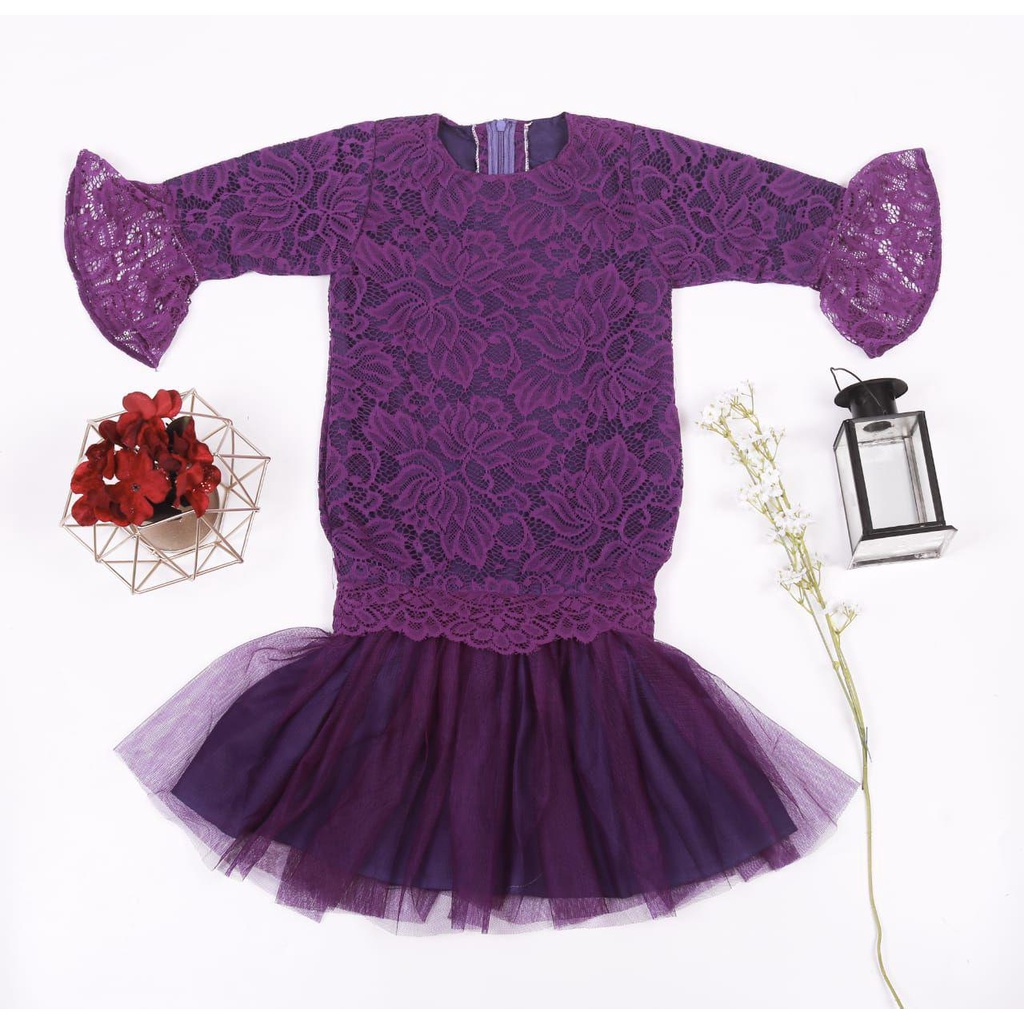Gamis Sofia Mix Tulle/Gamis Wanita Kekinian/Gamis Model Terbaru/Gamis Kondangan Warna Ungu Tua