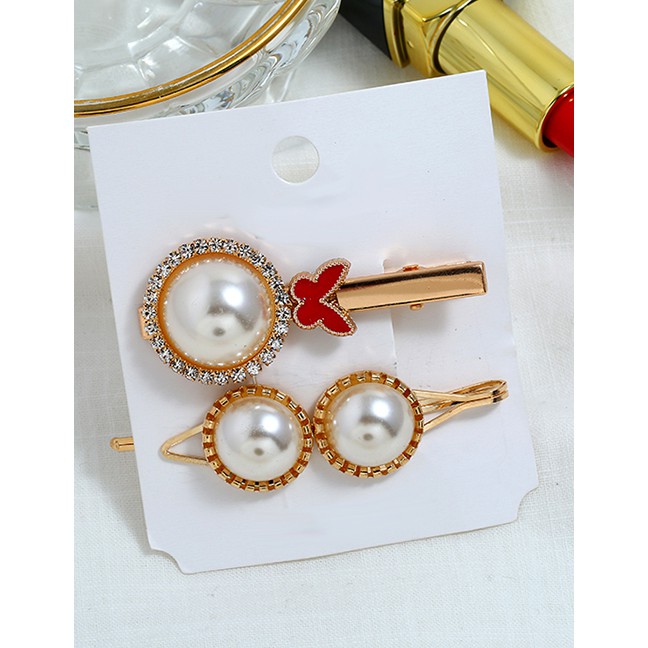 LRC Jepit Rambut Fashion Red Pearl Hair Clip Two-piece A58197