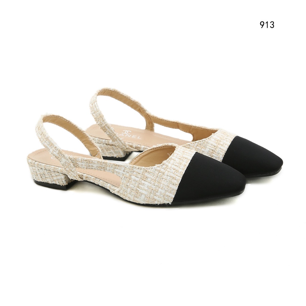 Ch Tweed &amp; Grosgrain Slingbacks 913