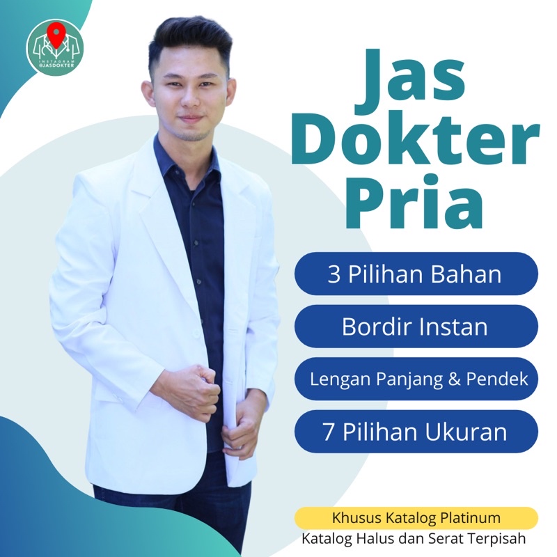 Jas Dokter Pria Snelli Lengan Panjang dan Pendek Bahan Platinum