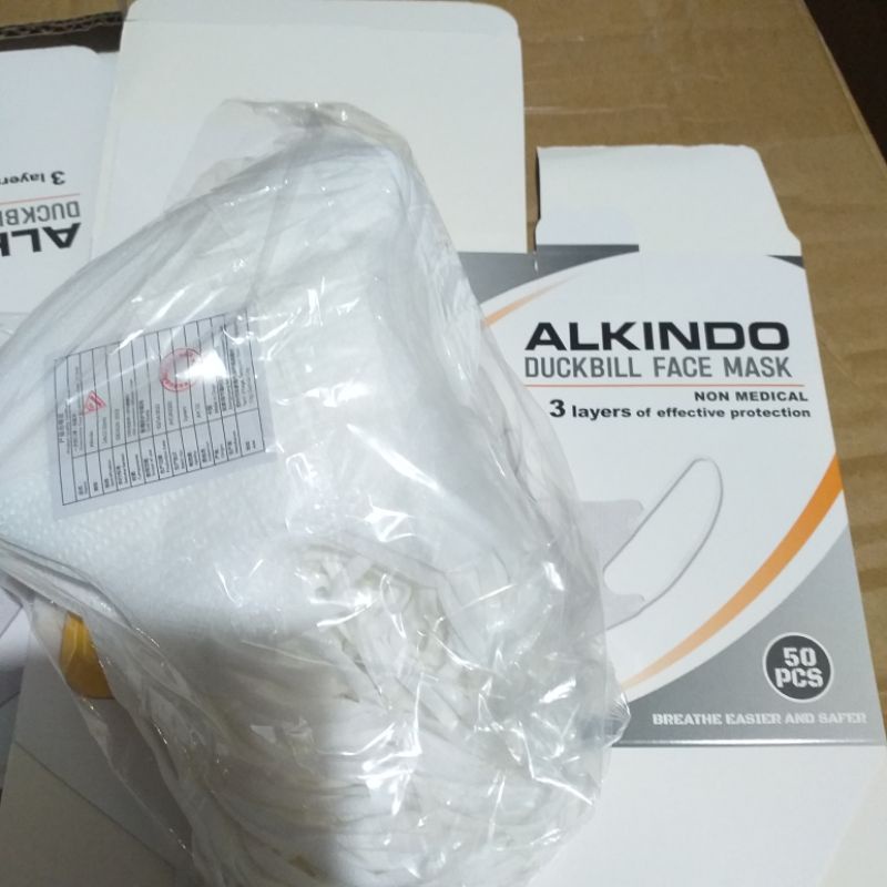 Masker Duckbill ALKINDO, ( Garis dan embos Alkindo) hrg 50pcs/box