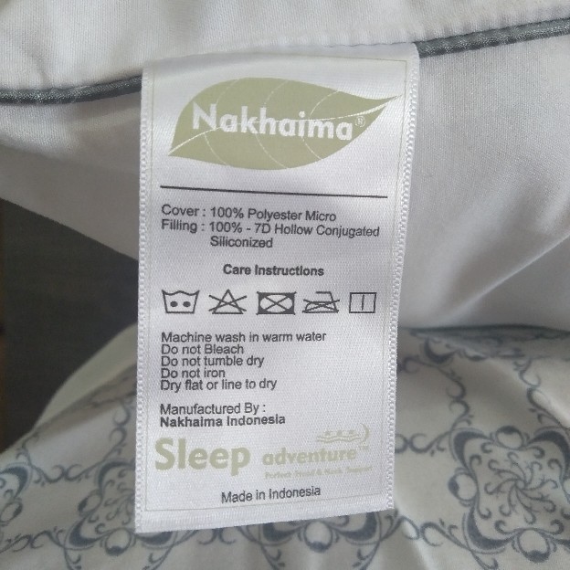 Nakhaima Bantal Zipper Adjustable Medium (virgin Hollow Fiber / Oeko-tex Certified)